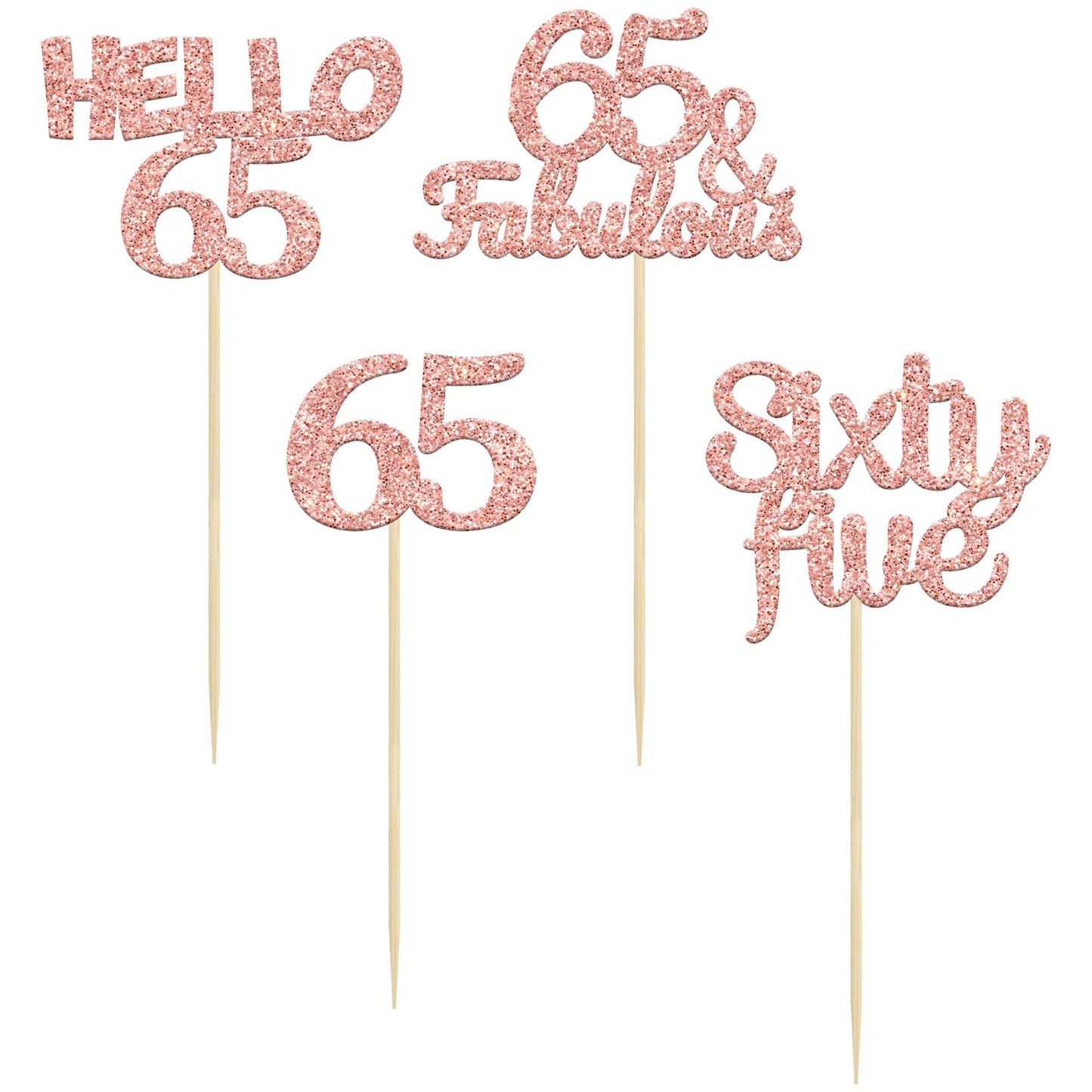 Gyufise 24 Pack Glitter 65Th Birthday Cupcake Toppers Hello 65 Sixty Five Cake Toppers 65 & Fabulous Cupcake Picks For 65Th Birt