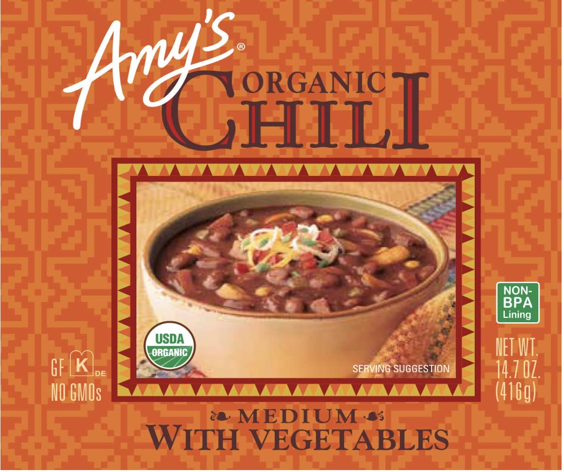 Amy'S, Chili, Gluten Free, Vegetarian, Vegetable, Organic, Medium Spice, Jalapeño Pepper, 14.7 Oz, Pack Of 6