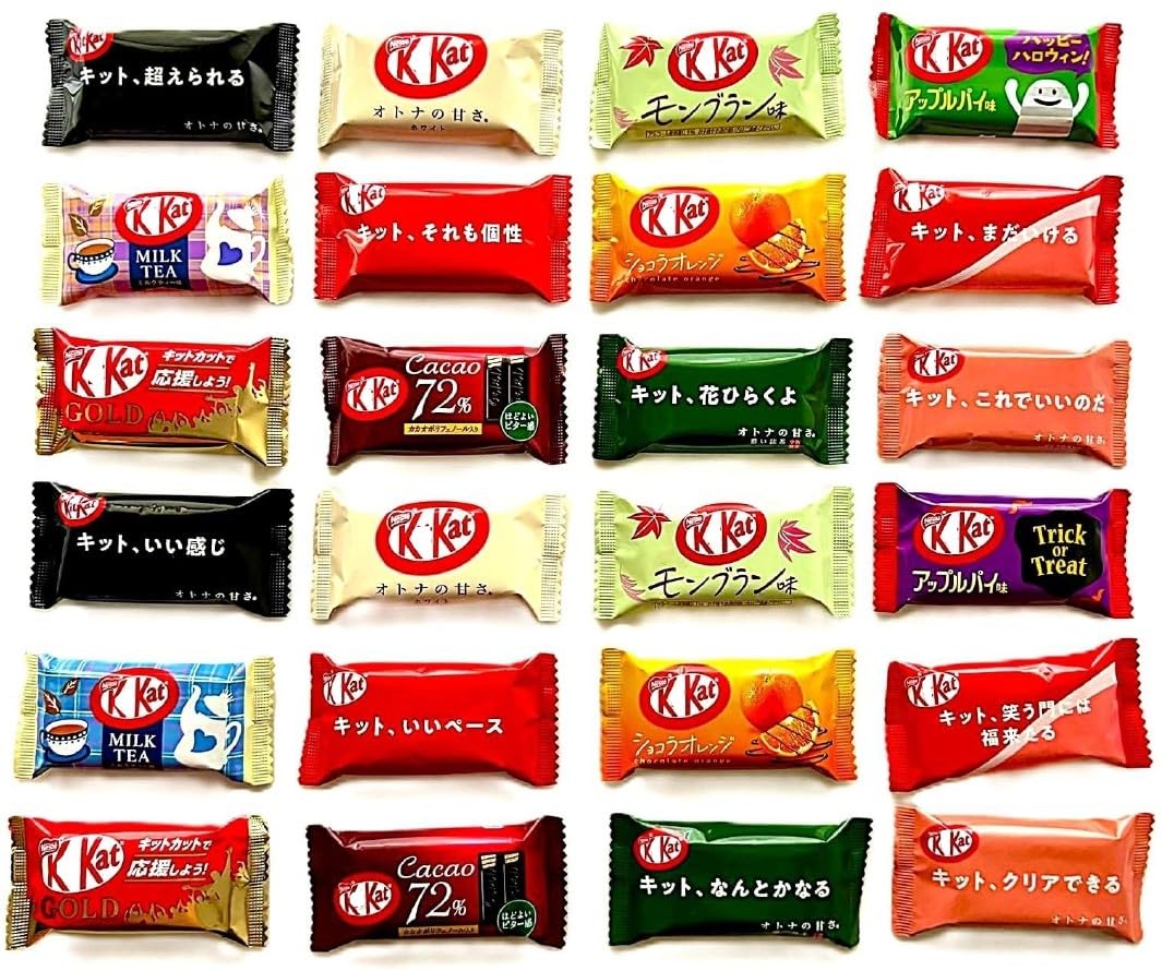KONBINI JAPAN Mini Assorted 24-Pack Japanese KitKat Chocolate (12 Flavors x2) - Less Sugar Authentic Candy Snacks