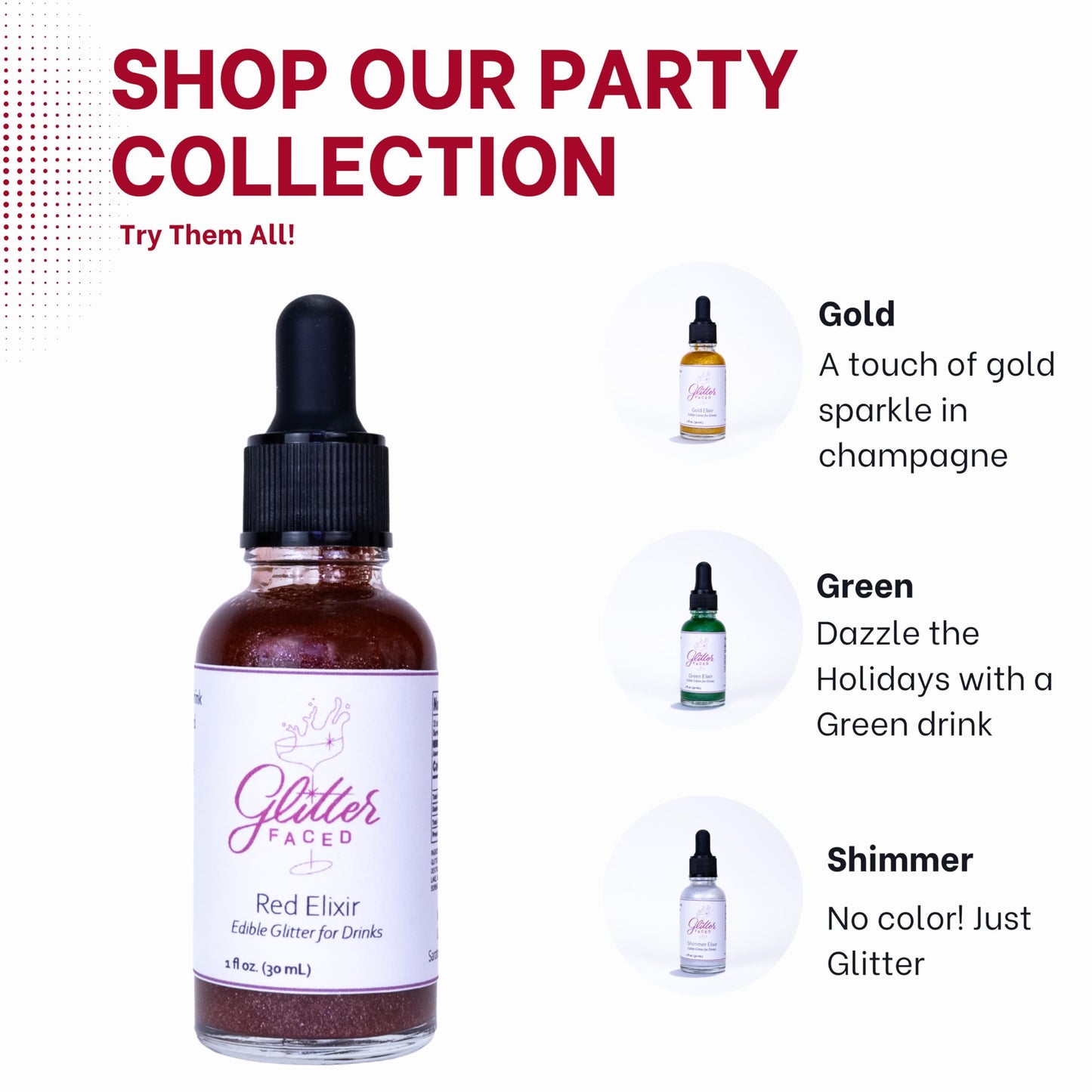 Glitter Faced Red Edible Glitter For Galentines Cocktails & Mocktails, Mess-Free Glitter For 30 Drinks, Luster Dust Made From Th