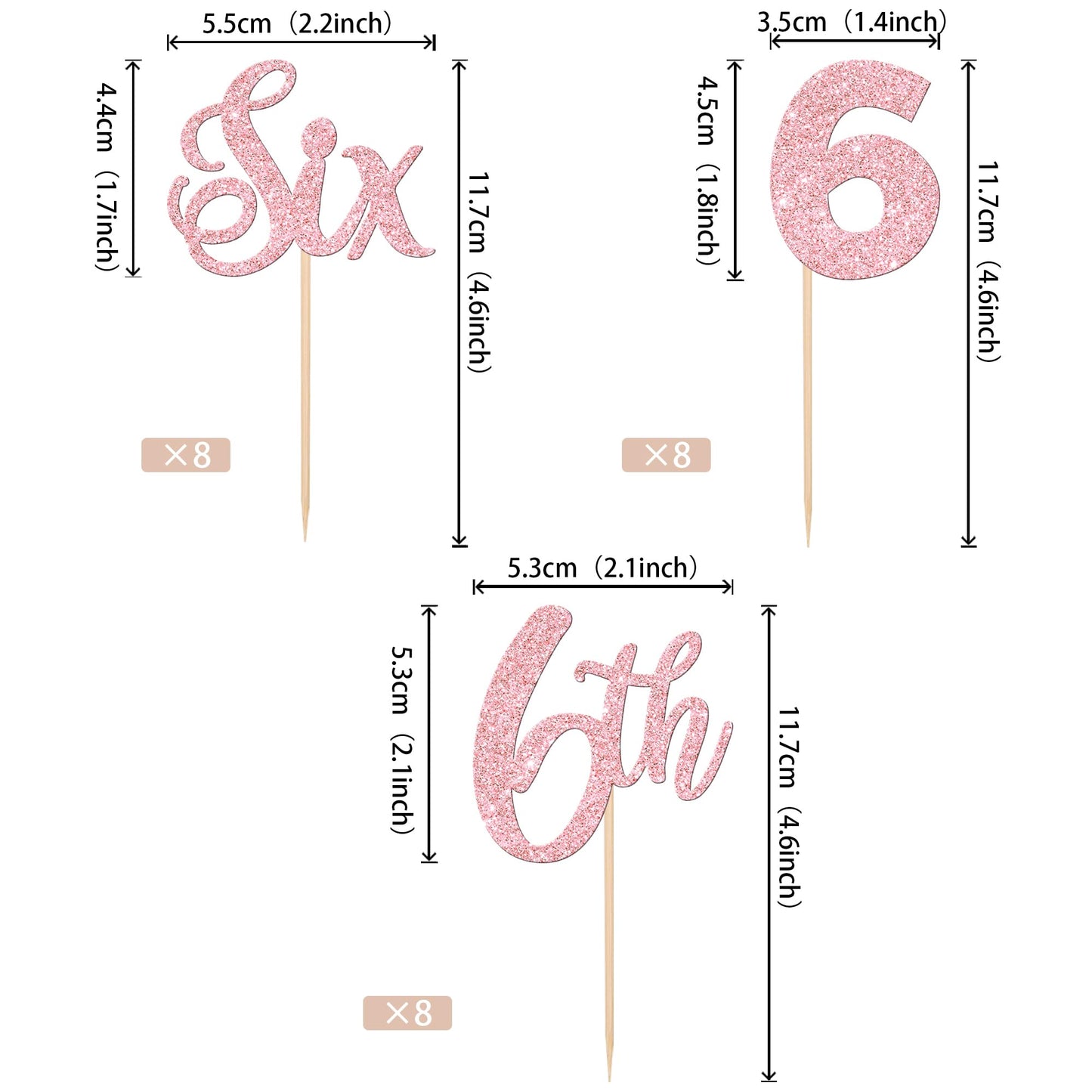 24 Pcs 6Th Birthday Cupcake Toppers Glitter Sixth Birthday Cupcake Picks Number 6 Cake Toppers For Baby Shower Kids 6Th Birthday