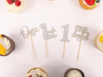 24Pack First Birthday Cupcake Topper - Glitter Silver One Cupcake Picks,1St Birthday Cupcake Decorations Supplies (Silver)