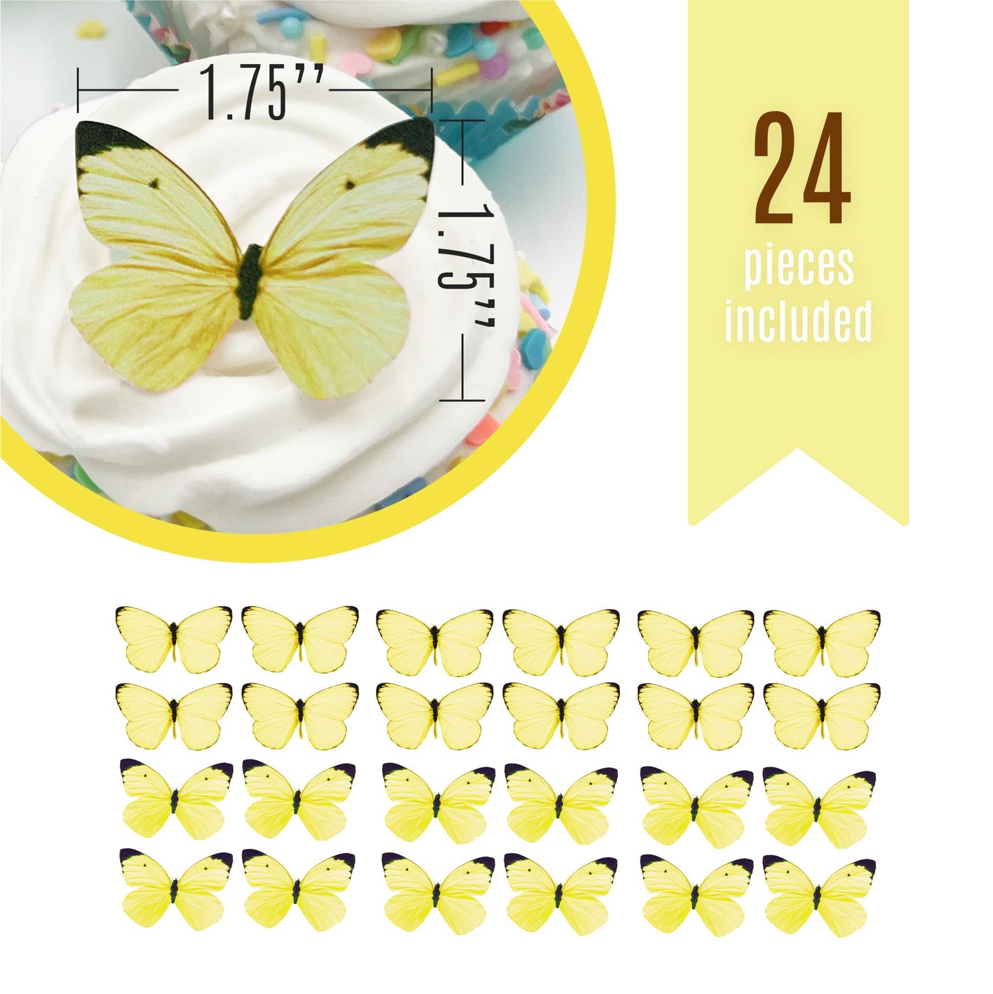 Sugar Robot Edible Butterflies For Cake Decorating - Small Pastel Yellow Butterfly Cake Toppers And Cupcake Toppers - Decoration