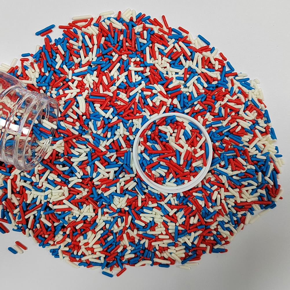 Senchanting Patriotic Red White And Blue Jimmies Sprinkles, Edible Sprinkle Mix, Birthday Jimmy Sprinkles Toppers For Decorating