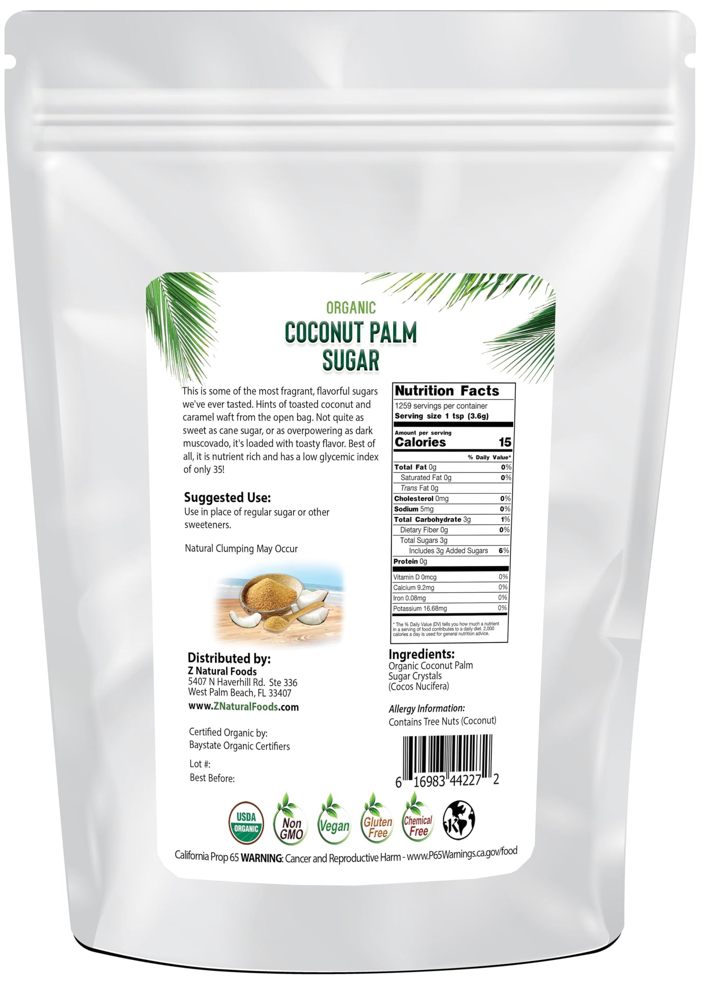 Z Natural Foods Organic Coconut Palm Sugar, Nutrient-Rich and Flavorful Coconut Sugar, Perfect for Tea, Coffee, Oatmeal, Deserts