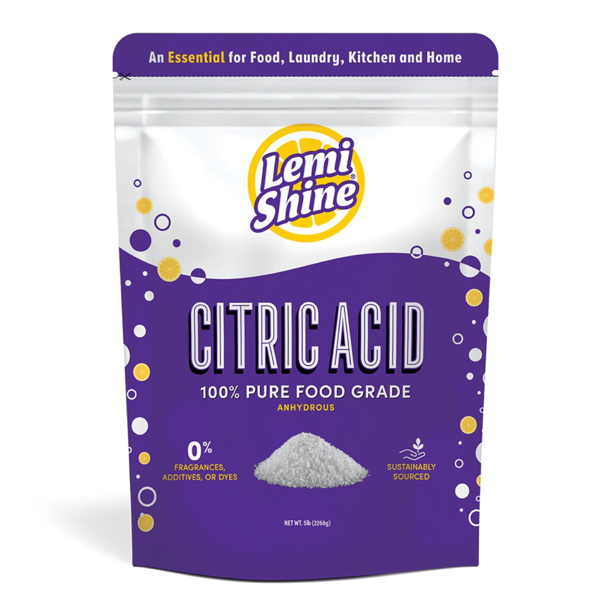 Lemi Shine 100% Citric Acid Powder 5 Pound Bag l Pure Food-Grade Flavor Enhancer & All-Natural Preservative | Fragrance Free Citric Acid for Bath  s  Cooking  & Canning