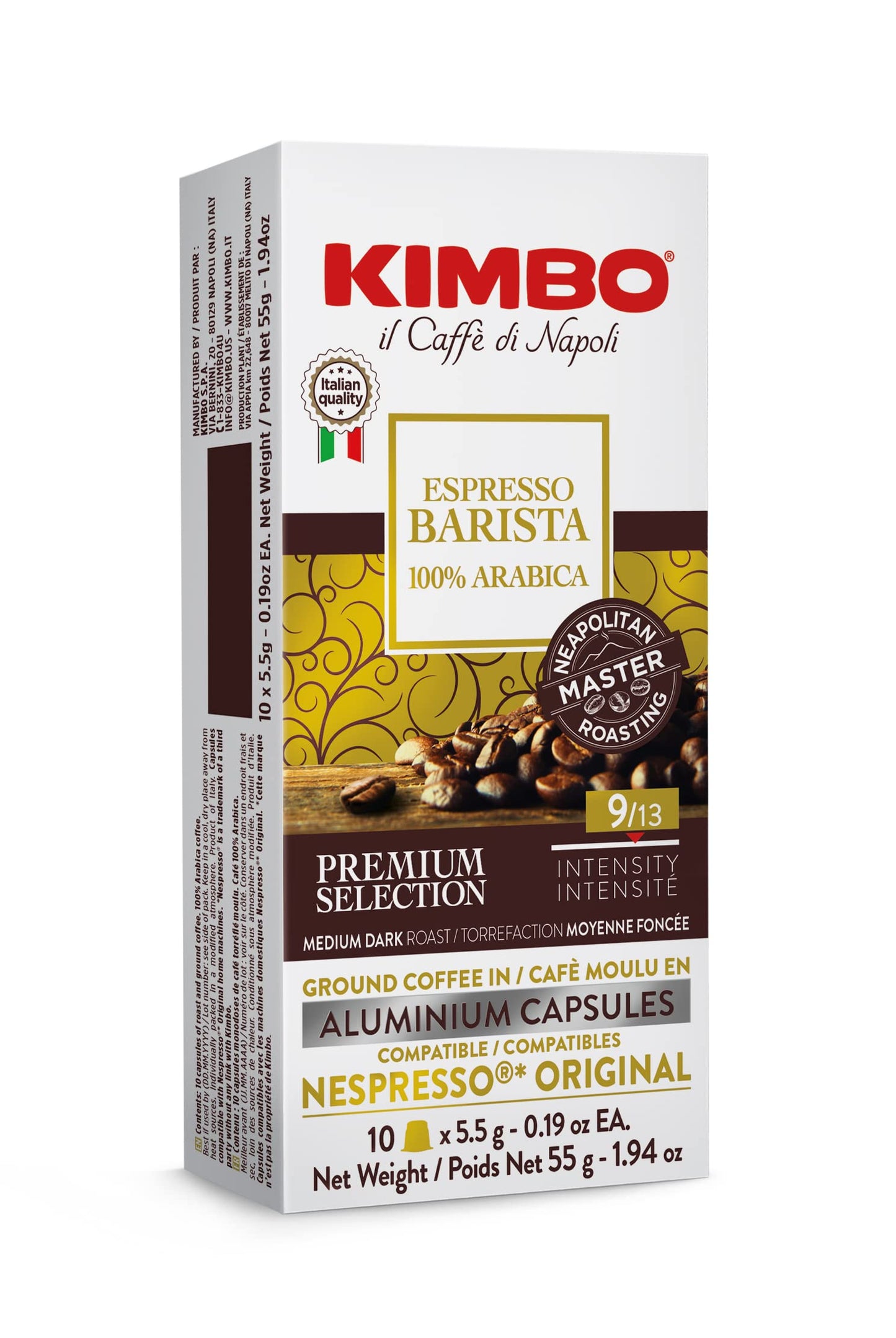 KIMBO Espresso Barista Aluminium Capsules, Nespresso Compatible, Medium Dark Roast, 10 Count