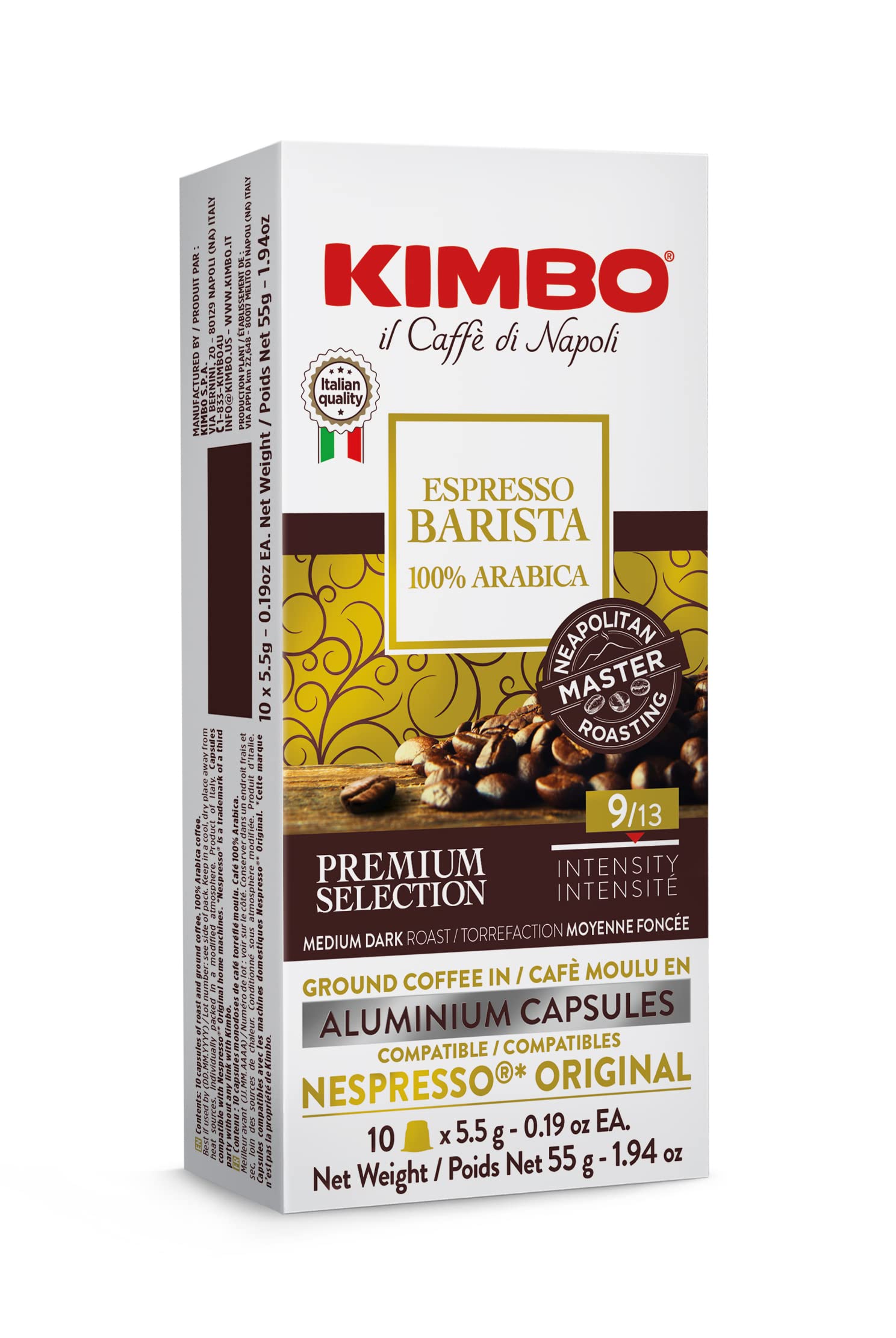 KIMBO Espresso Barista Aluminium Capsules, Nespresso Compatible, Medium Dark Roast, 10 Count