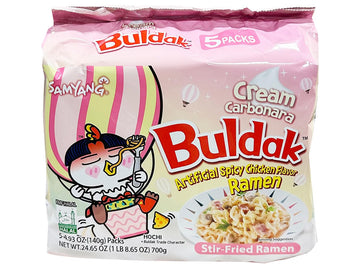 Samyang Buldak Hot Spicy Chicken Flavor Ramen,Korean Stir-Fried Instant Package Noodle Cream Carbonara,1 Bag With 5 Pack,4.93 Oz
