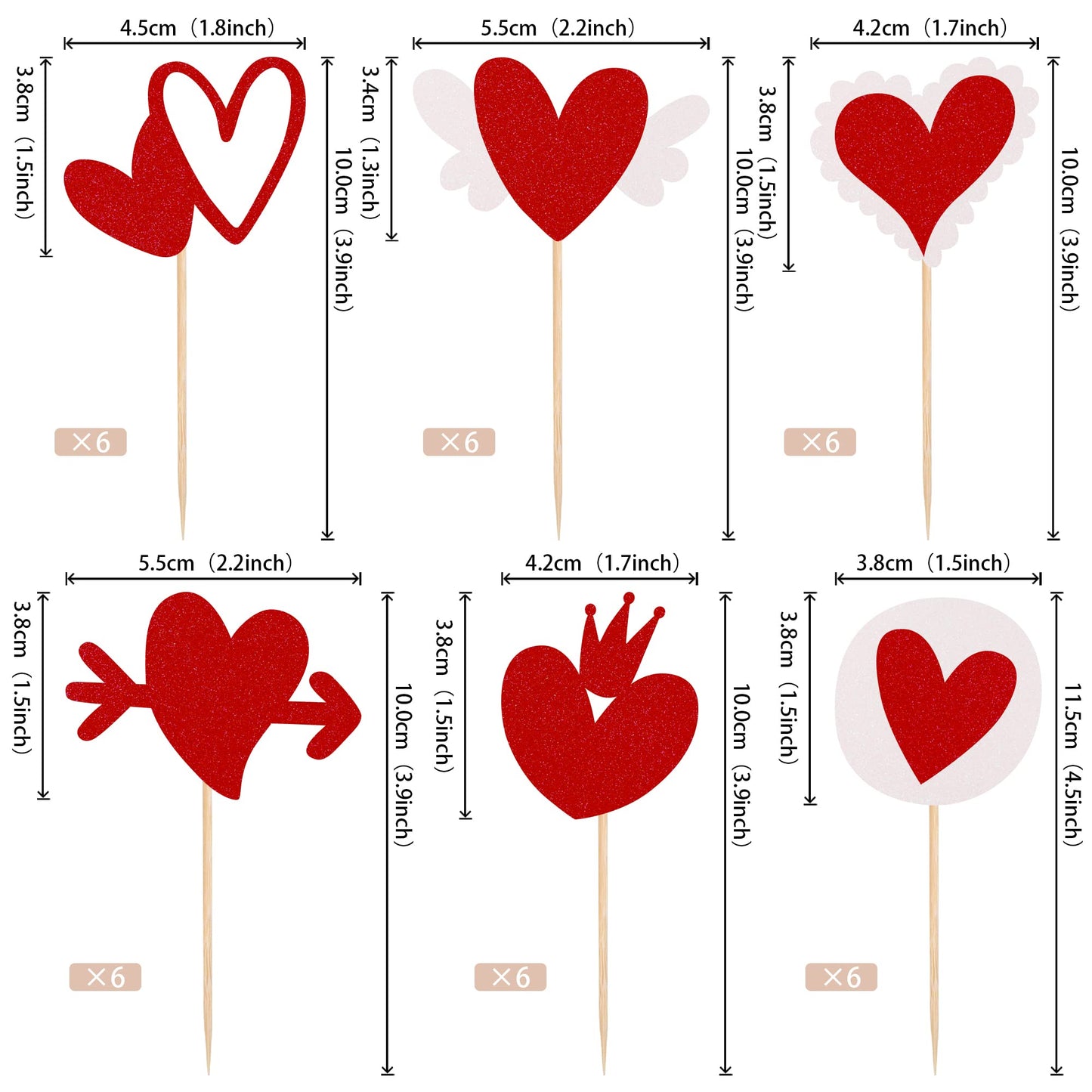 24 Pcs Valentine'S Day Cupcake Toppers Glitter Sweet Love Heart Be Mine Valentines Cupcake Picks Valentine'S Day Theme Wedding B