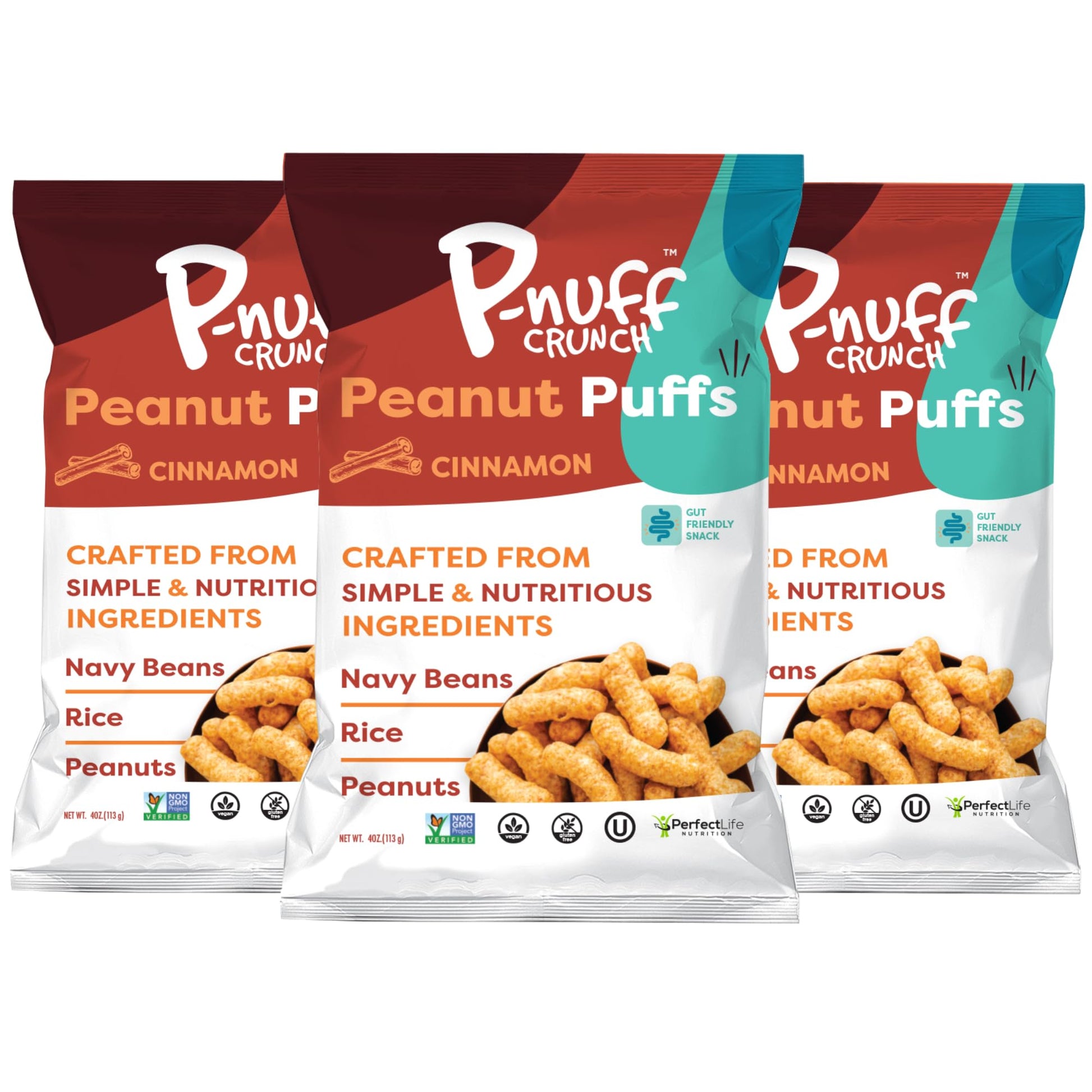 P-Nuff Crunch Peanut Butter Puffs - Healthy Snacks, Vegan, Gluten Free, Low Calorie, High Protein, 4 Oz Bag (Pack of 3)