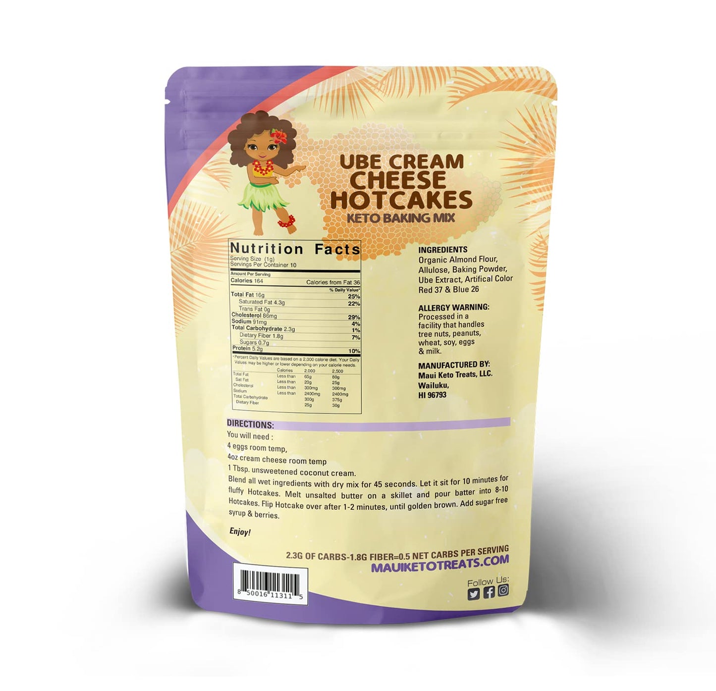 Maui Keto Treats Butter Cream Hot Cake Mix - Gluten Free, Low Carb Prepared With Almond Flour - 7.5 Oz (Ube Cream Cheese Hot Cak