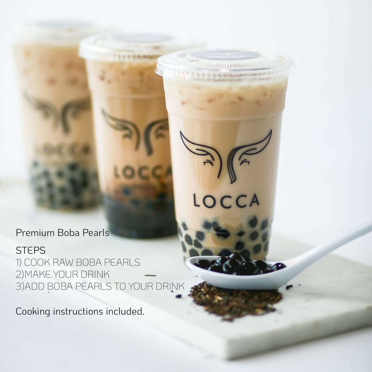 Boba Pearls | Tapioca Pearls | Locca Booba | 14 Oz (10 Servings) | Premium Easy To Cook | No Preservatives | With Straws And Bob
