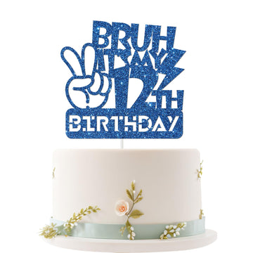 Embhhor Bruh It's My 12th Birthday Cake Topper, Dude Bro I'm 12, Kid Boys Happy 12th Birthday Party Cake Decorations, Blue Glitt