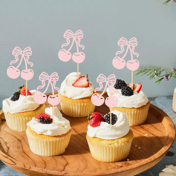24 Pcs Cherry Cupcake Toppers Fruit Theme Summer Cherry Cupcake Picks For Kid Baby Shower Party Decorations Boy Girl Birthday Ca