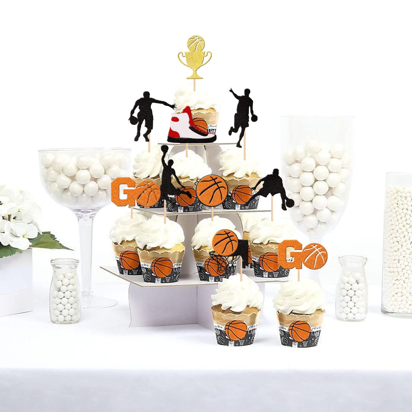 36 Pcs Basketball Cupcake Toppers Glitter Star Player Cupcake Picks Basketball Hoop Game Shoe Sports Ball Cake Decorations For Sports Theme Baby Shower Birthday Party Supplies