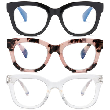 Zxyoo Oversized Reading Glasses For Women,3 Pack Blue Light Blocking Computer Spring Hinge Readers 125
