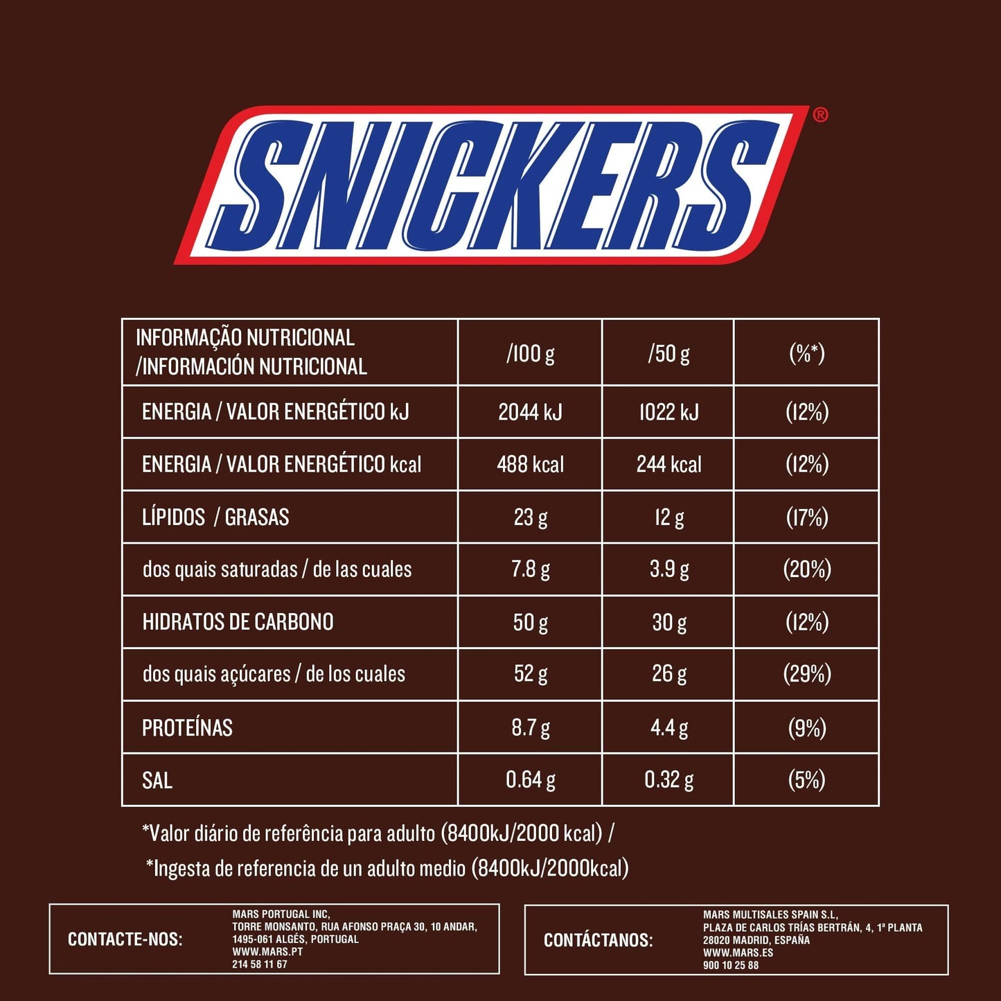 Snickers Bar With Caramel And Roasted Peanuts Chocolate Covered, 24 Bars X50G (1200G)