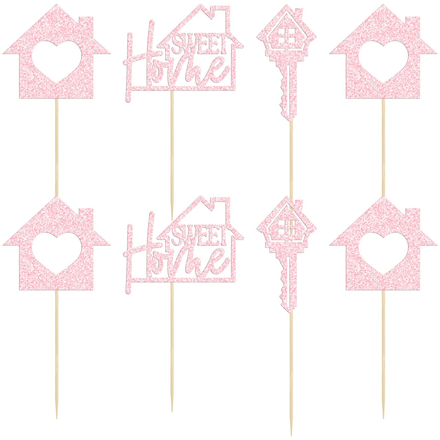 Gyufise Cupcake Toppers - 24 Pack Glitter Housewarming Picks, Light Pink, Paper