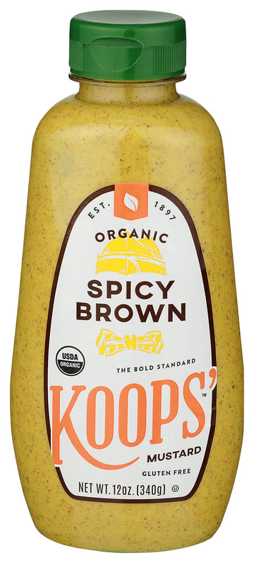 Koops' Organic Spicy Brown Mustard - Bold and Brown Mustard Sauce, Gluten-Free, Kosher, USDA Certified Organic, Made in USA, Fro
