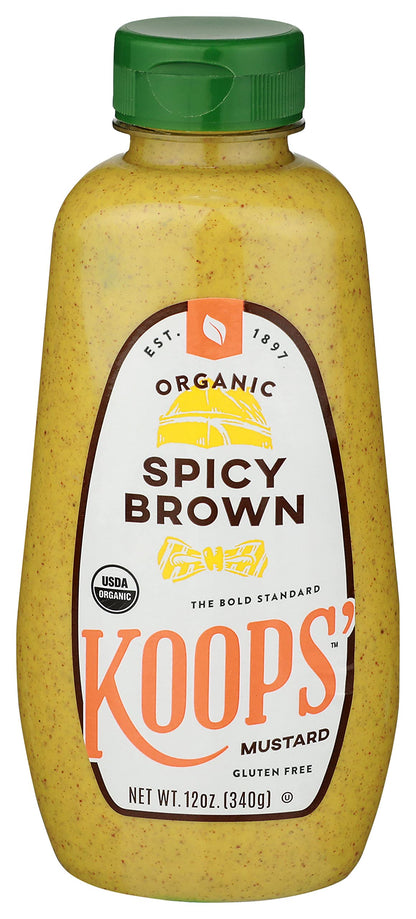 Koops' Organic Spicy Brown Mustard - Bold and Brown Mustard Sauce, Gluten-Free, Kosher, USDA Certified Organic, Made in USA, Fro