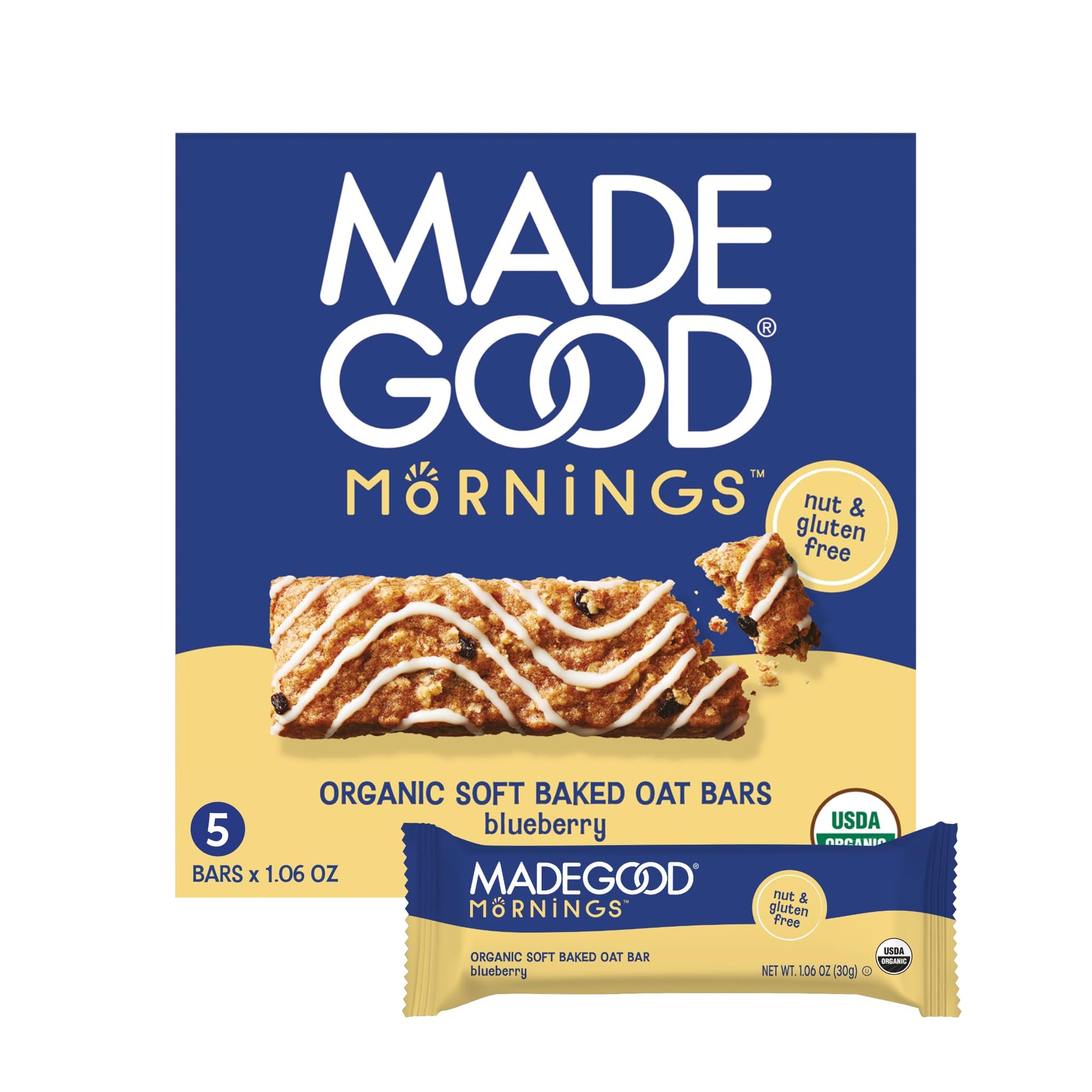 MadeGood Morning Blueberry Bars, 5ct/4.25oz, Organic Snacks