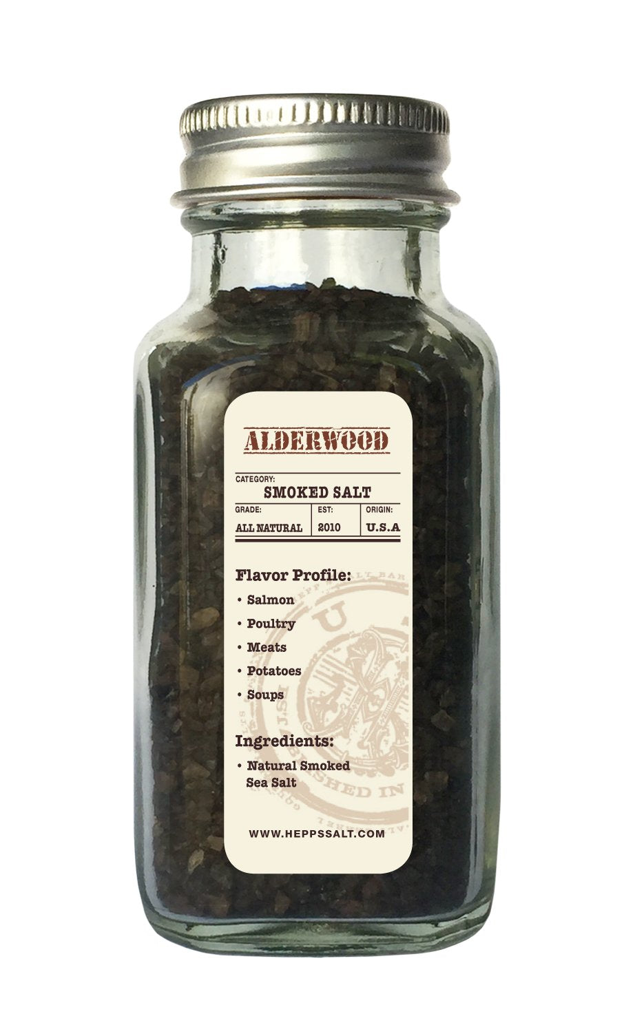Hepps Salt Co. Alderwood Smoked Sea Salt, 2.5 Ounce, Natural Seasoning