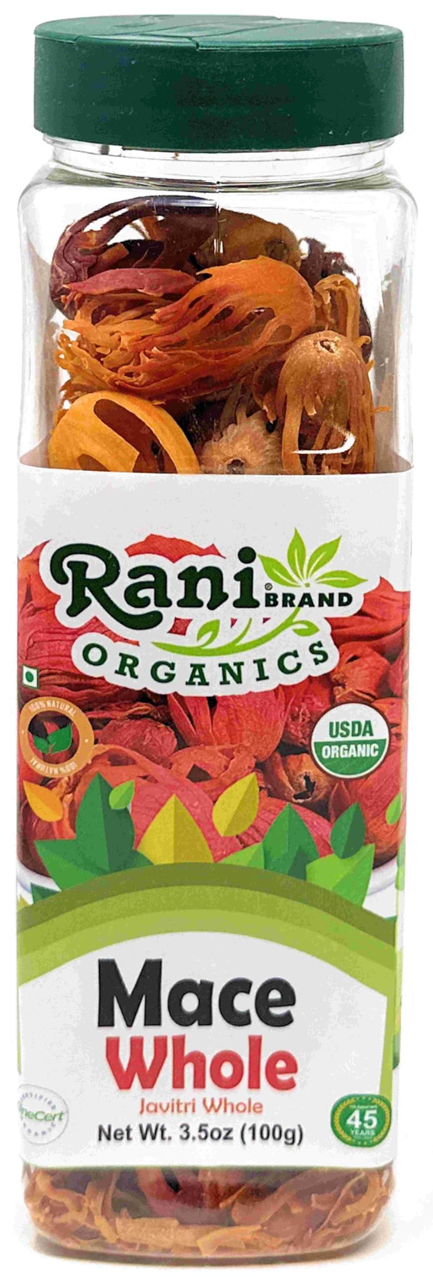 Rani Organic Mace Whole Spice, 3.5oz (100g) PET Jar, All Natural, Vegan, Gluten Friendly, NON-GMO, Kosher, USDA Certified Organic