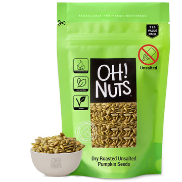 Oh! Nuts Pumpkin Seeds, Dry Roasted Unsalted, 2 lb, All-Natural Protein, Pepitas, Zip-Seal Bag for Freshness