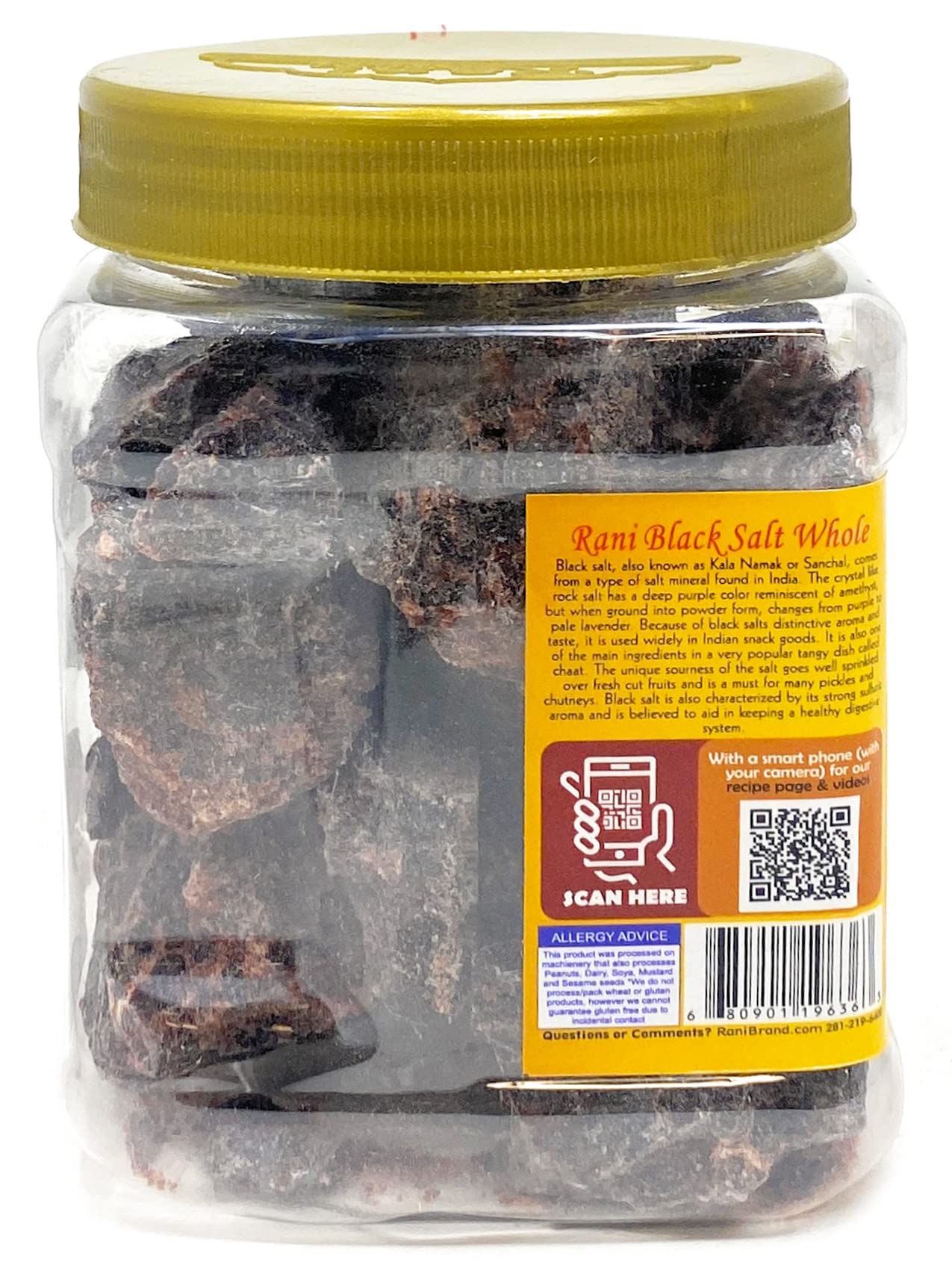 Rani Black Salt Raw Whole (Kala Namak) Mineral 32oz (2lbs) 908g PET Jar ~ Unrefined, Pure and Natural | Vegan | Gluten Friendly
