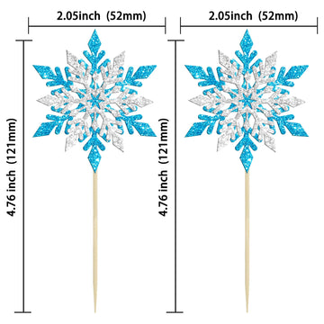 Gyufise 24 Pack Snowflake Cupcake Toppers Double Layers Silver And Blue Winter Frozen Theme Cupcake Picks Baby Shower Kids Birth