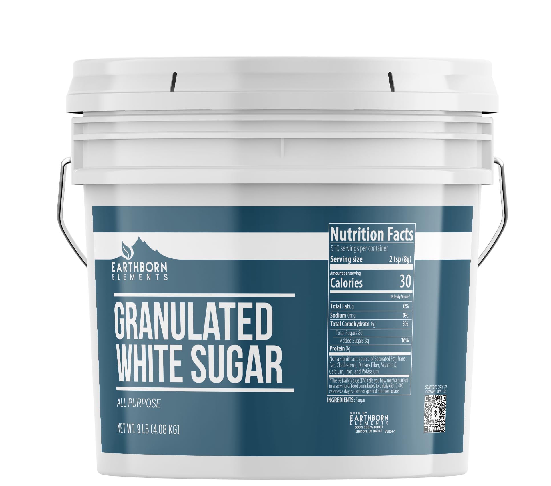 Earthborn Elements Granulated White Sugar, Non-GMO, 1 Gallon Bucket