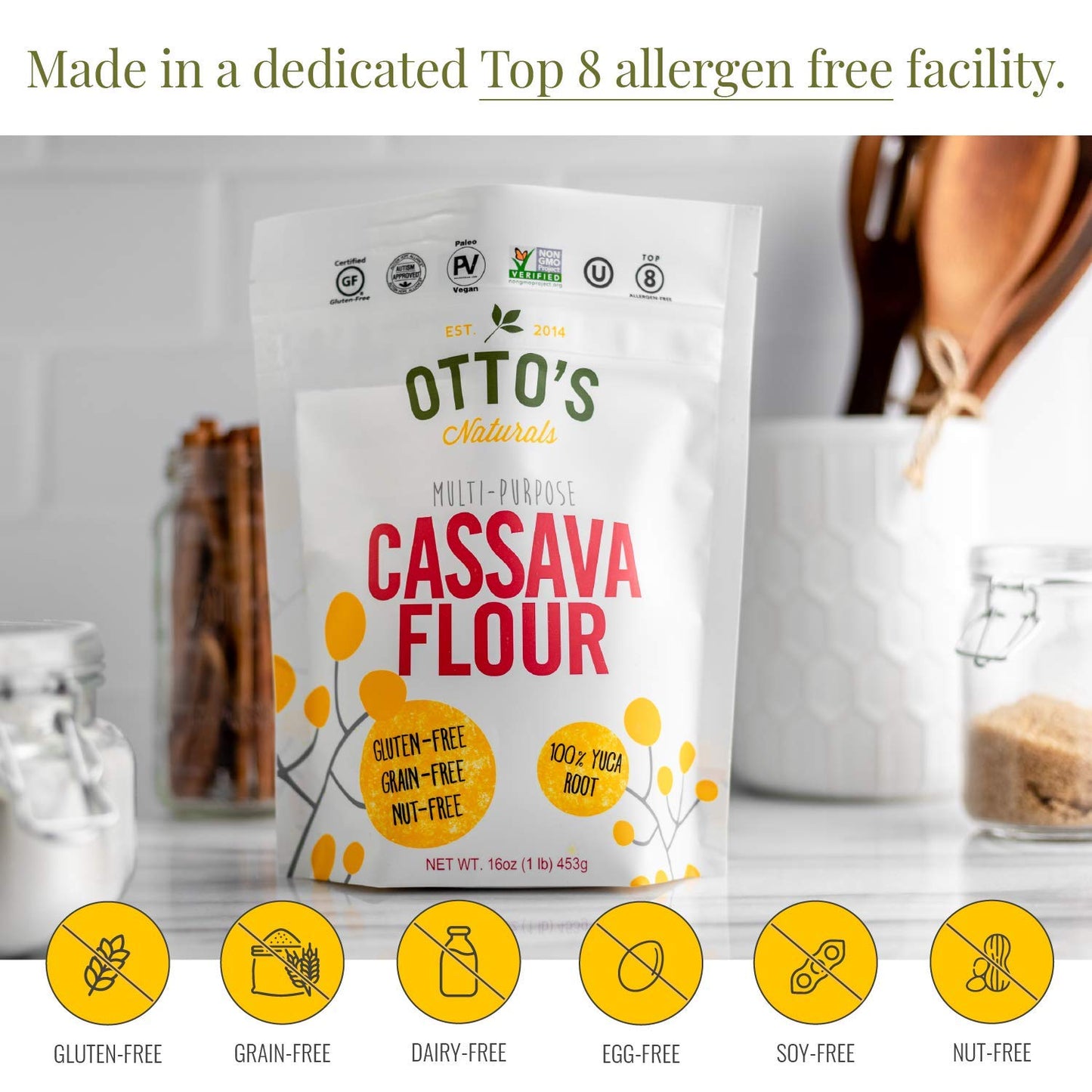 Otto's Naturals Cassava Flour (2 Lb. Bag) Grain-Free, Gluten-Free Baking Flour - Made From 100 % Yuca Root - Certified Paleo & N