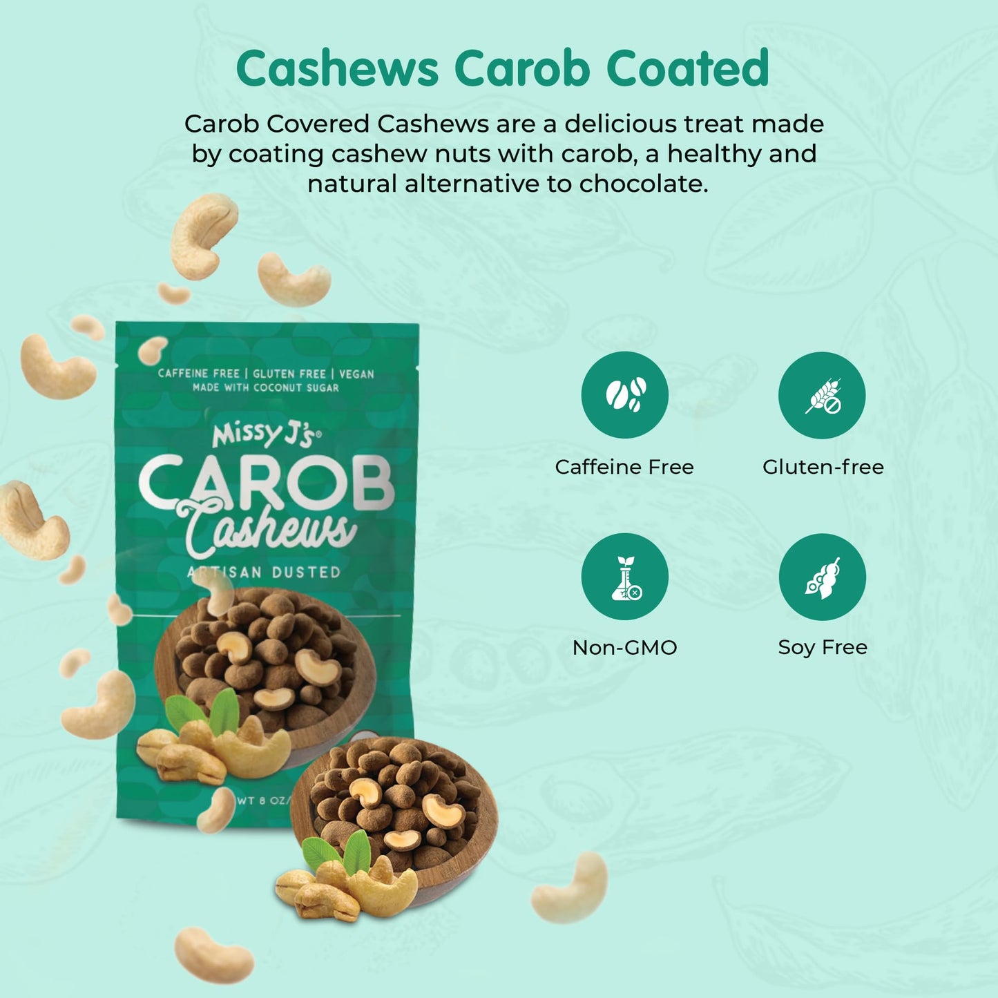 Missy Js Organic Carob Covered Cashews, Vegan, Gluten Free, 8 Oz, 3 Pack