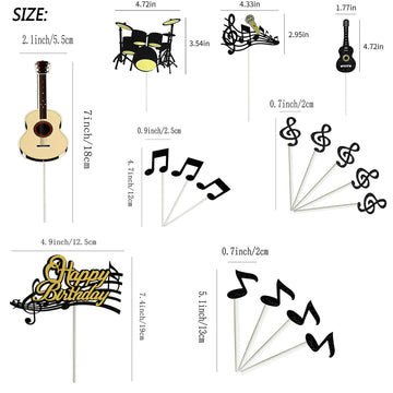 16Pcs Music Cake Topper Musical Instruments Decorations For Birthday Cupcake Topper Party Supplies