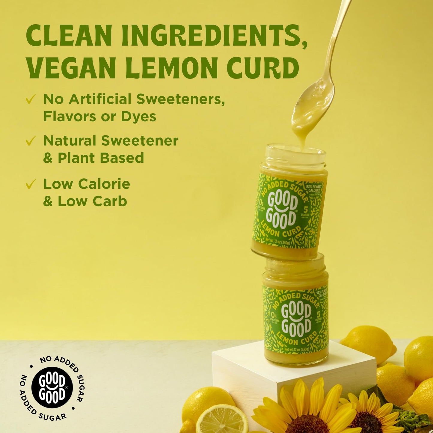 GOOD GOOD No Added Sugar Lemon Curd - Keto Friendly, Vegan, Low Carb, Diabetic Friendly - 12oz Spread (Pack of 1)