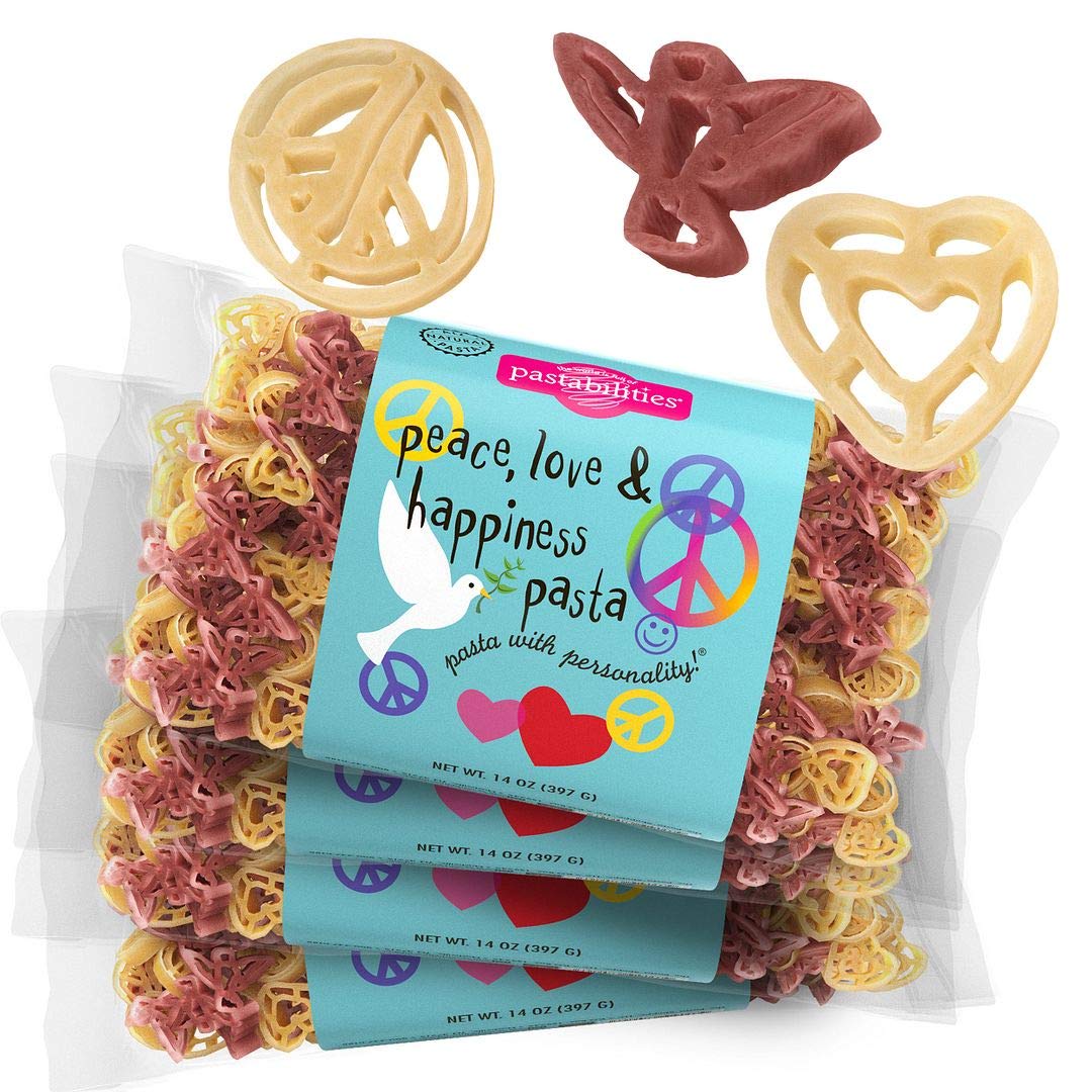 Pastabilities Fun Shaped Pasta for Kids - Peace Love & Happiness Pasta - Heart Peace and Dove Fun Theme, Non-GMO Natural Wheat P