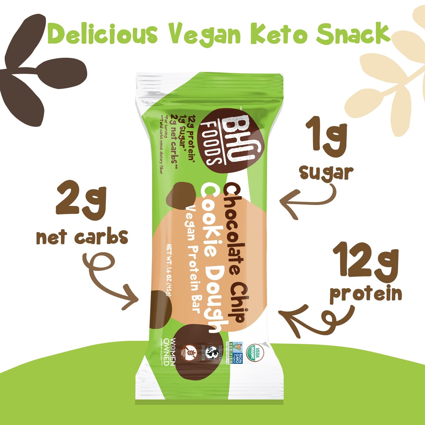BHU Fit Protein Bars, USDA Organic Vegan Bar, Low Sugar Plant Based Keto Bars, Gluten Free Snacks Individually Wrapped, Low Carb