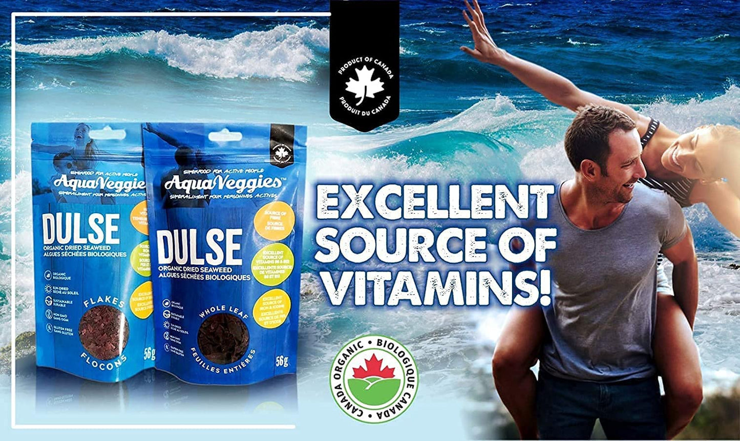 Aqua Veggies Organic Atlantic Dulse Flakes 4 Oz , Hand-Harvested, Sun-Dried Bay Of Fundy, Excellent Source Of Vitamins B6, B12,