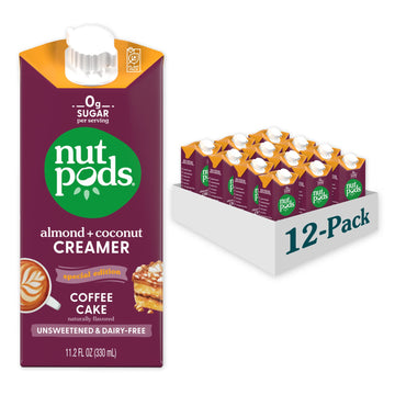 nutpods Coffee Cake Dairy-Free Creamer, Unsweetened, Vegan, 134.4 Fl Oz, Gluten Free, Keto, Whole30, Non-GMO, Kosher (12-Pack)