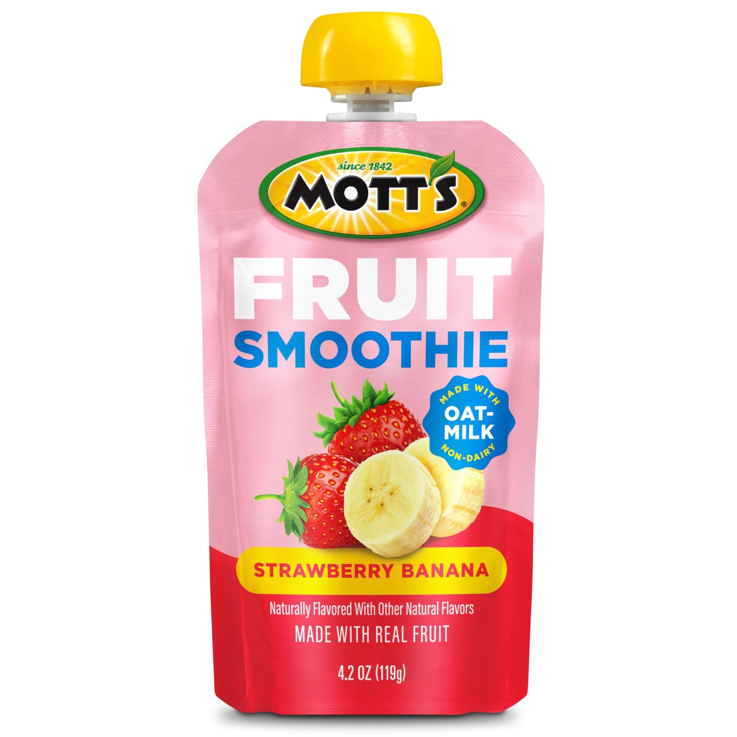 Motts Fruit Smoothies Strawberry Banana, 4.2 oz clear pouches, 8 Pack, Non-dairy, Made With Oatmilk, Made With Real Fruit, Good