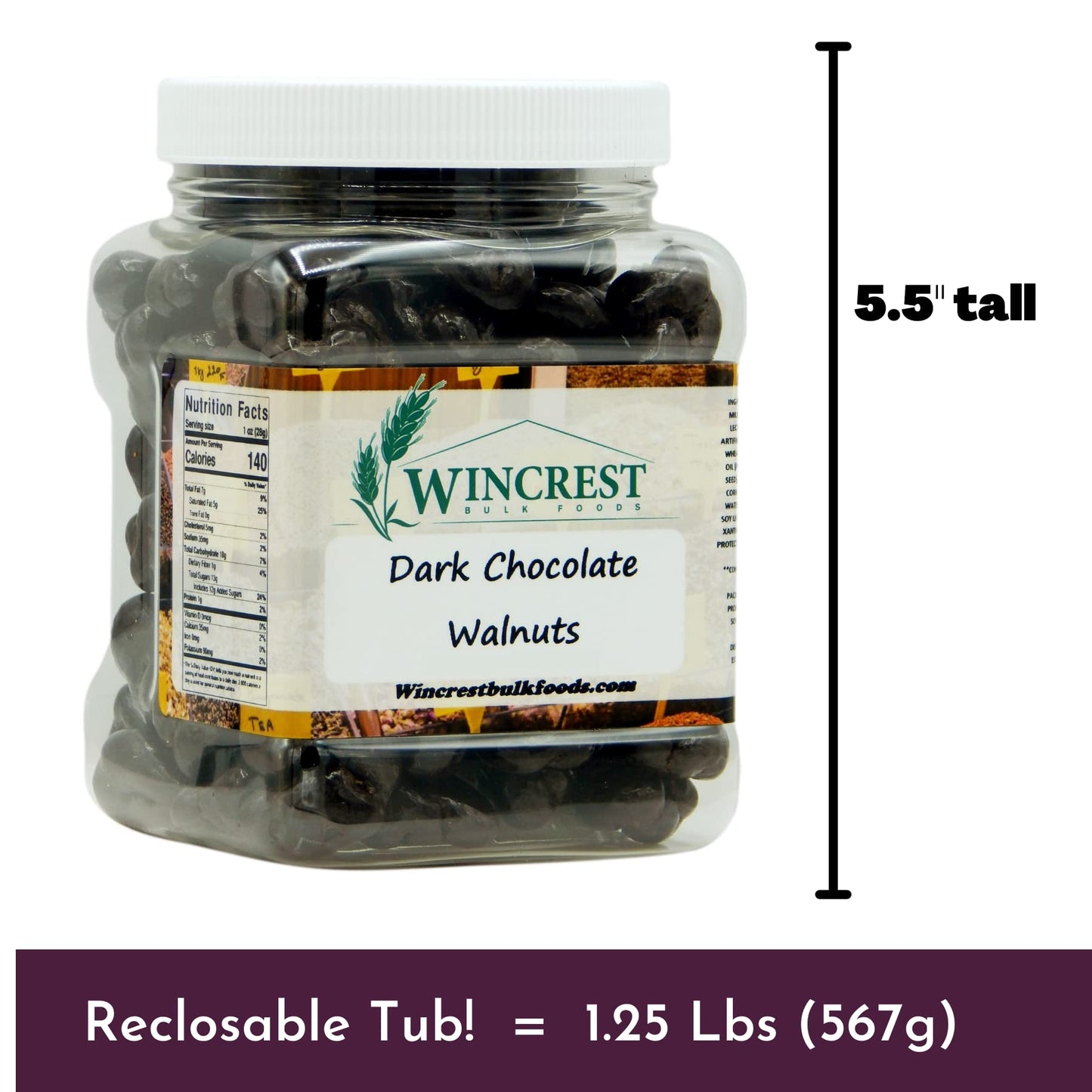 Dark Chocolate Covered Walnuts - 1.25 Lb Tub