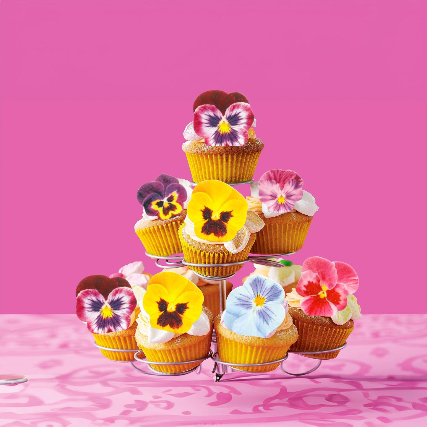 Ephlyn 64Pcs Edible Flower Cupcake Toppers Spring Bridal Engagement Baby Shower Birthday Party Cupcake Picks Anniversary Party D