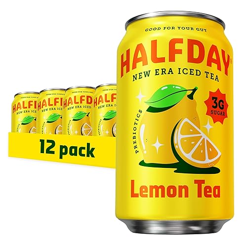 Halfday Prebiotic Lemon Iced Tea 12-Pack - Nostalgic Flavor, Low Sugar, Incredible Taste - Paleo, Gluten Free, Drinks For Gut He