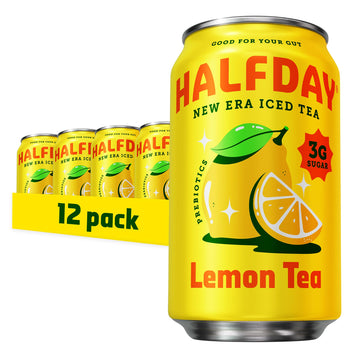 Halfday Prebiotic Lemon Iced Tea 12-Pack - Nostalgic Flavor, Low Sugar, Incredible Taste - Paleo, Gluten Free, Drinks For Gut He