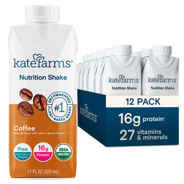 KATE FARMS Organic Nutrition Shake, Coffee, 16g protein, 27 Vitamins and Minerals, Protein Meal Replacement Drink, Protein Shake