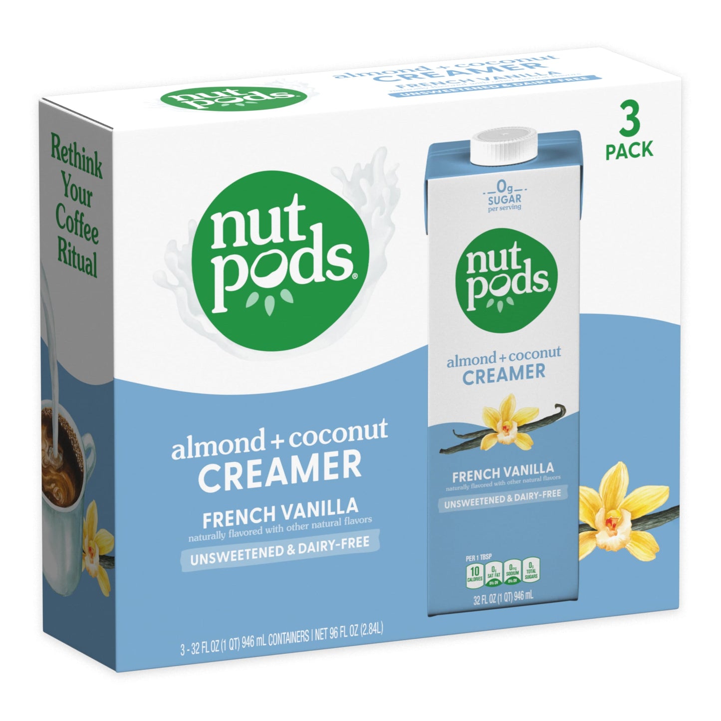 Nutpods Unsweetened French Vanilla Dairy-Free Coffee Creamer - 32Oz 3-Pack