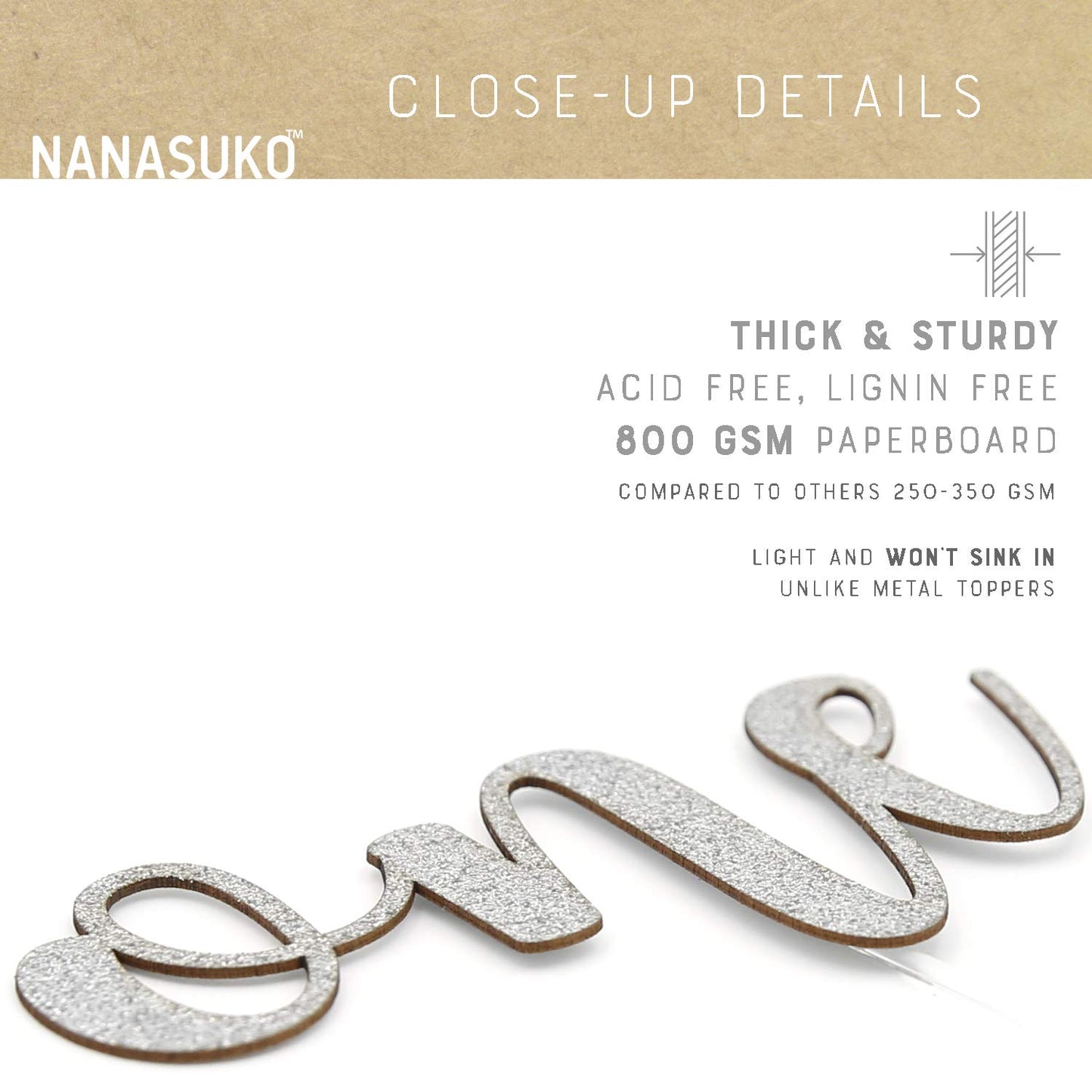 Nanasuko 1St Birthday Cake Topper - One - Double Sided Silver Glitter - Premium Quality Made In Usa