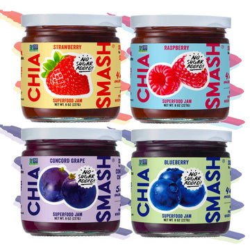 Chia Smash Jam, Variety 4-Pack Classics | No Sugar Added, Naturally Sweet Jelly | Keto Friendly, Low Calorie, Low Carb | Non GMO