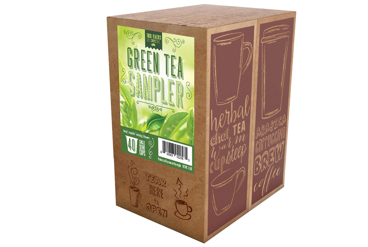 Two Rivers Assorted Tea Go Green Tea Pods Variety Sampler Pack For Keurig K Cup Malt-Inspired, 40 Count